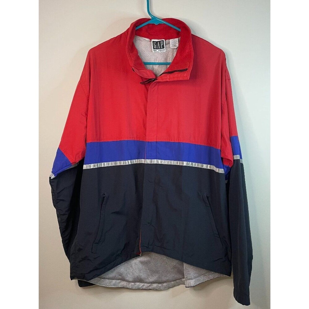 Vintage 90s GAP GP Tech Nylon Red Blue and Black Windbreaker Size XL